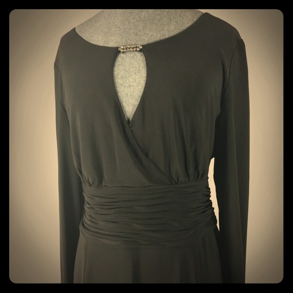 Evan Picone Black Keyhole Dress 14 Ruched Waist - Picture 2 of 8